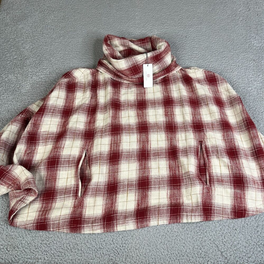 ADRIANO GOLDSCHMEIDT Poncho Womens Extra Small Red Plaid Sweater Oversized